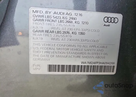 2017 Audi Q5 Premium Plus from USA, damaged, VIN WA1M2AFP3HA094266